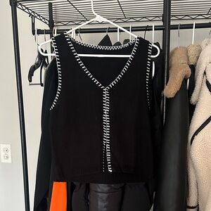 Black Knit Vest with White Stitching